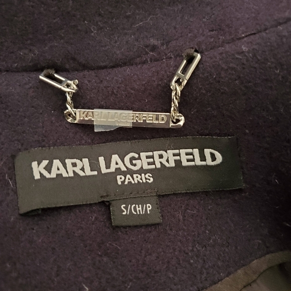 Karl Lagerfeld Wool Blended Stand-Collar Officer Coat Size Small - Picture 9 of 11